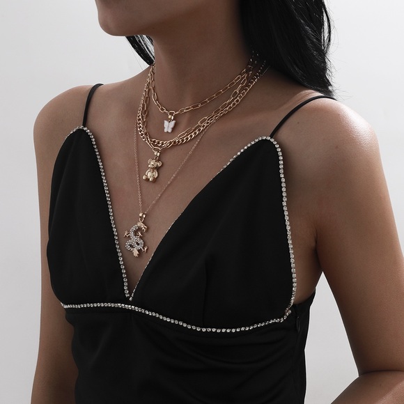 3/$25🦋 Layered Butterfly Bear Dragon Chain Gold - Picture 3 of 4